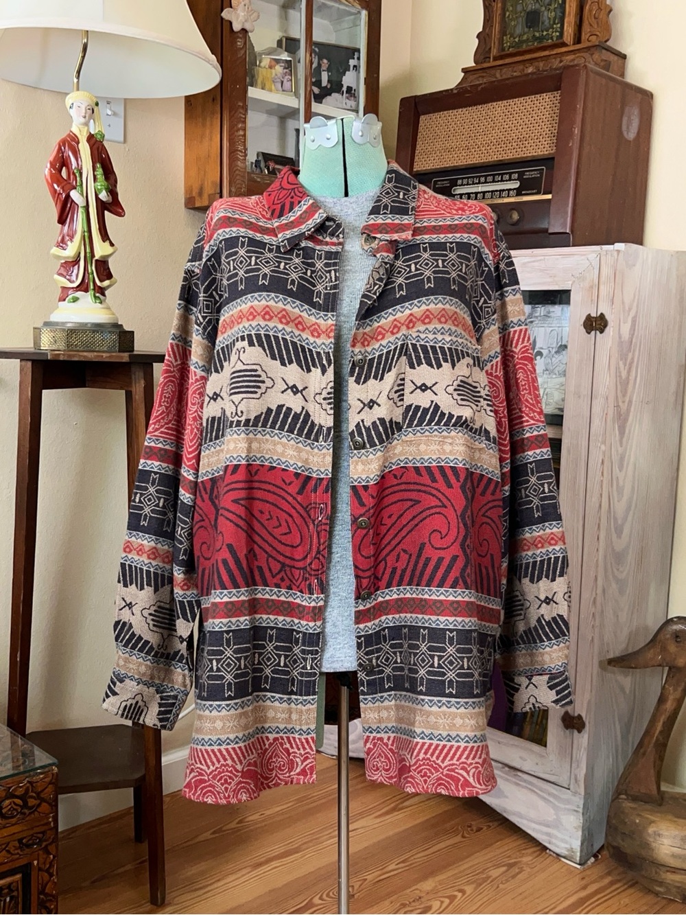 Vintage Boho Tapestry Shacket Paisley Southwest Oversized Boxy Earthy 3XL